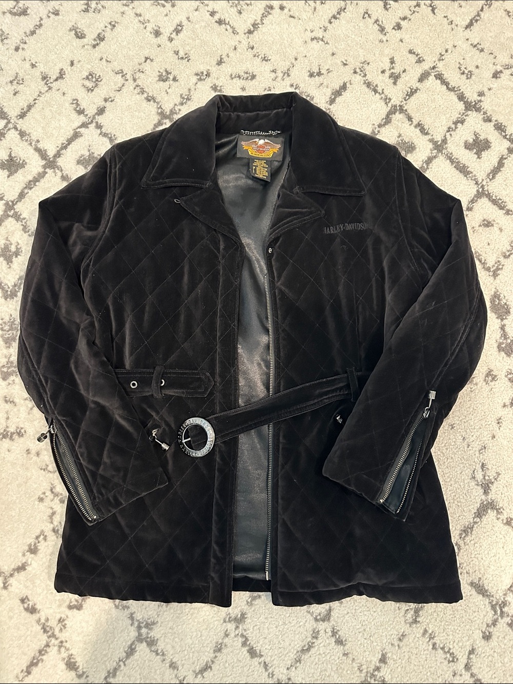 Harley-Davidson Black Quilted Velvet Belted Jacket